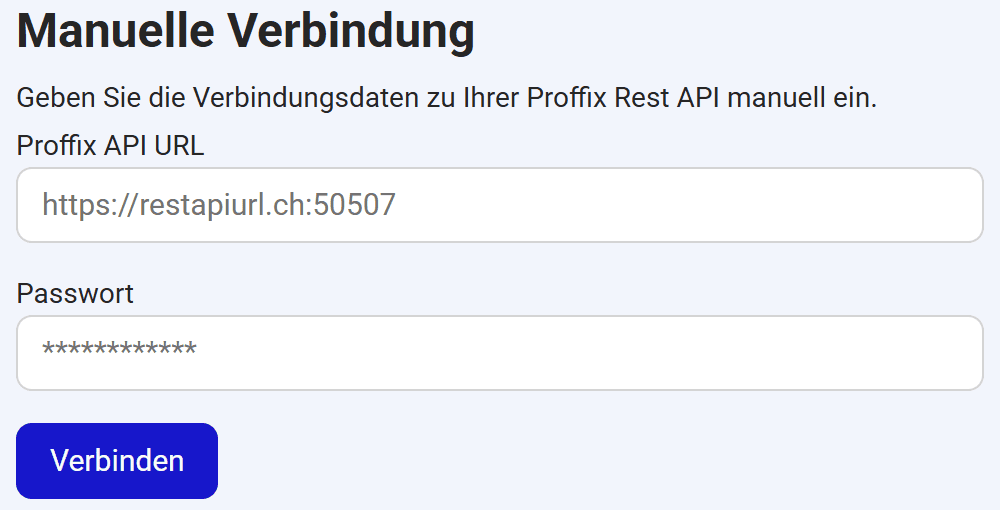Eingabemaske der Rest API Verbindungsdaten
