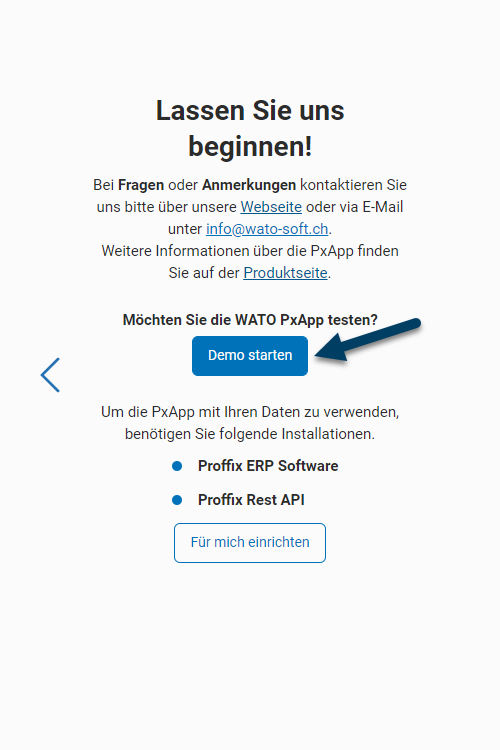 Demo Modus starten auf dem Willkommensbildschirm