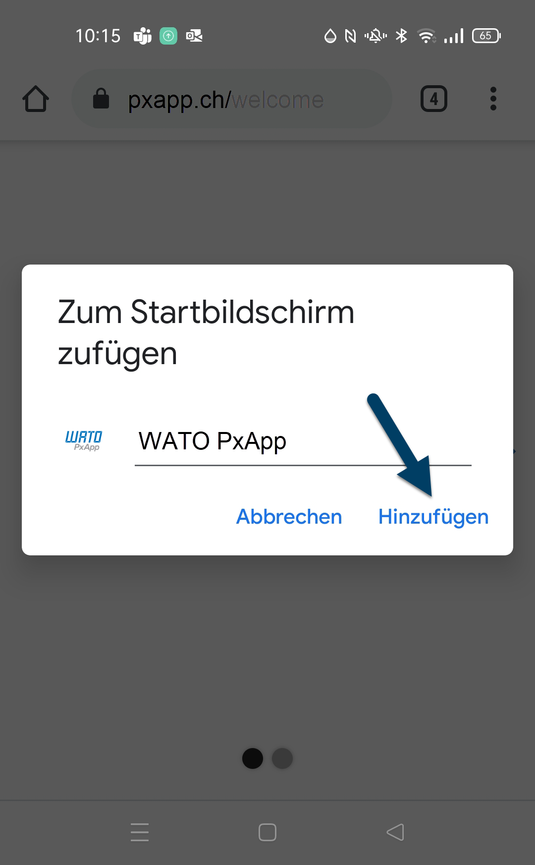 Zum Home-Bildschirm hinzufügen bestätigen