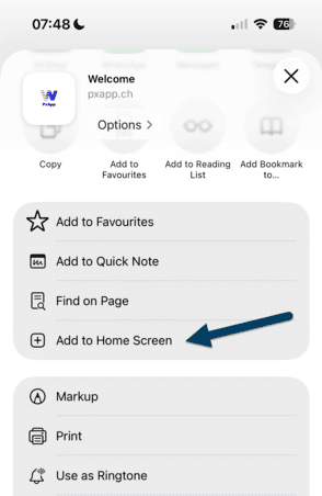 App zum Home-Bildschirm hinzufügen