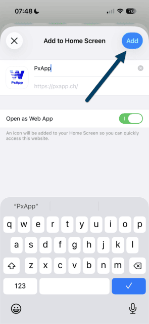 Zum Home-Bildschirm hinzufügen bestätigen