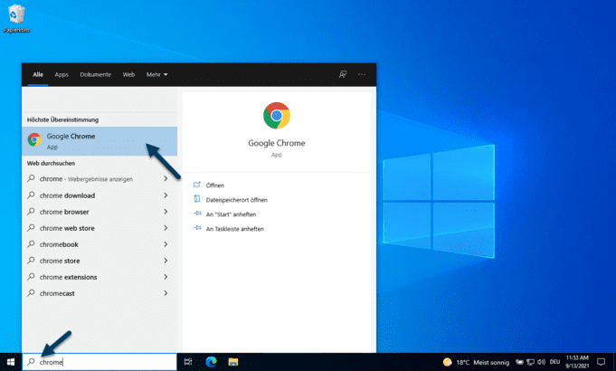 Google Chrome unter Windows öffnen