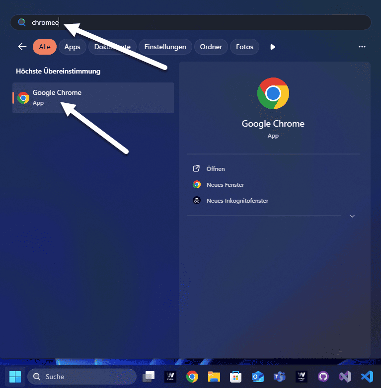 Google Chrome unter Windows öffnen